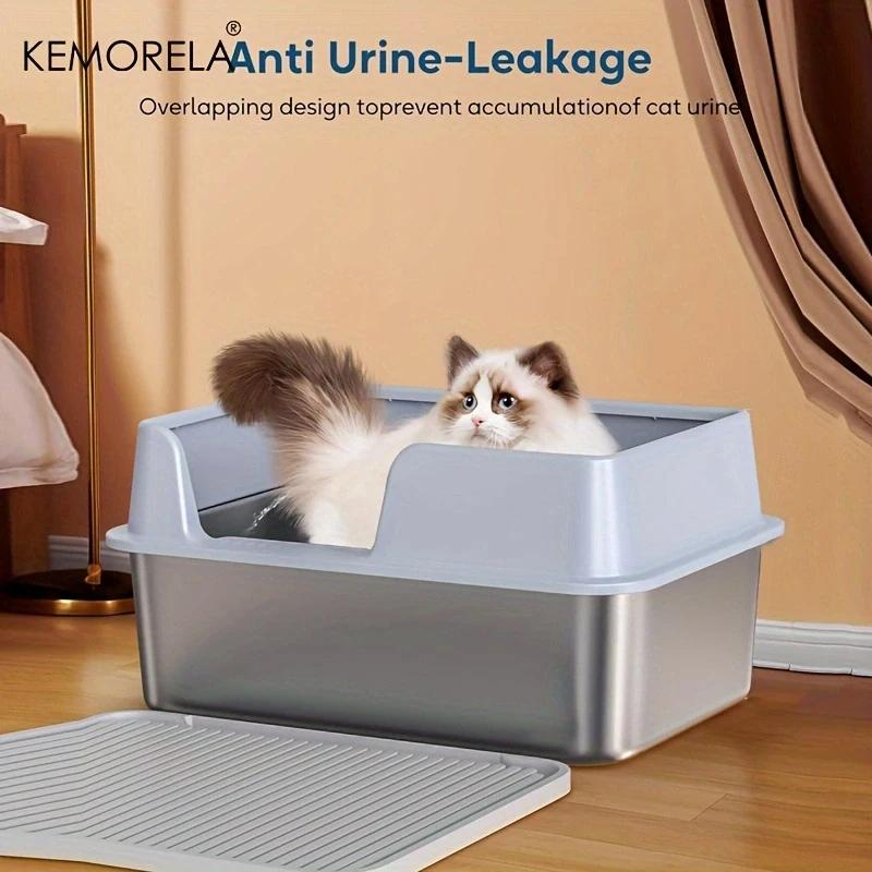 Large Stainless Steel Cat litter box Open Cat Toilet Durable Comfortable And Easy To Clean With A Litter Scoop And Litter Mat
