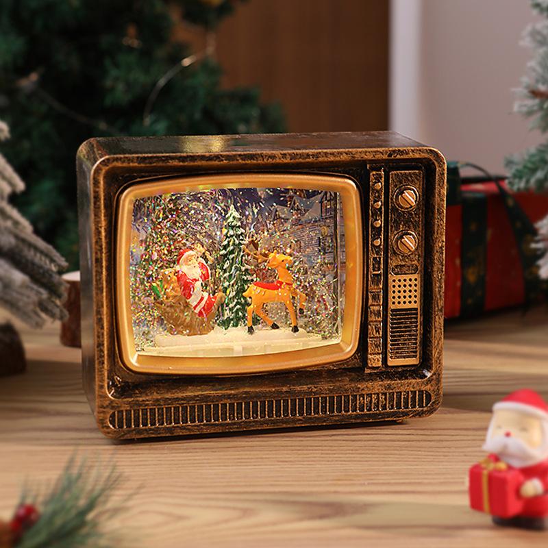 Christmas Decorations TV Music Box Ornaments with Falling Snow, Glowing Water-filled Ornaments, Christmas Gifts