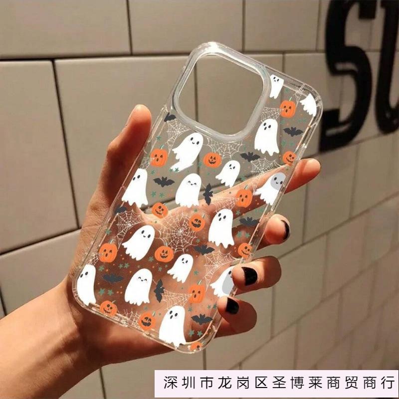 Spider web pumpkin ghost applies to Apple 16promax mobile phone case 15plus transparent 1413 airbag 12 bursts