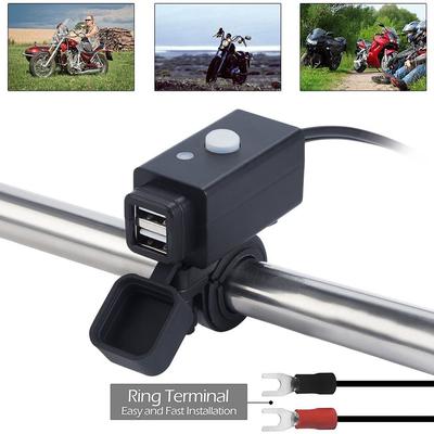 5V 2.1A Motorcycle Dual USB Phone Charger Adapter with ON/Off Switch Waterproof Ports Smart Socket Fused Work with 12V/24V ATV UTV Lawn Mower Etc