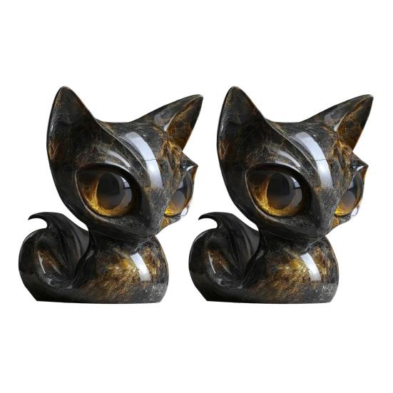 1/2Pcs Enigmatic Cat Sculpture Big Eyes Gaze Black Cat Statue Resin Figurine Home Office Desktop Decoration Ornament