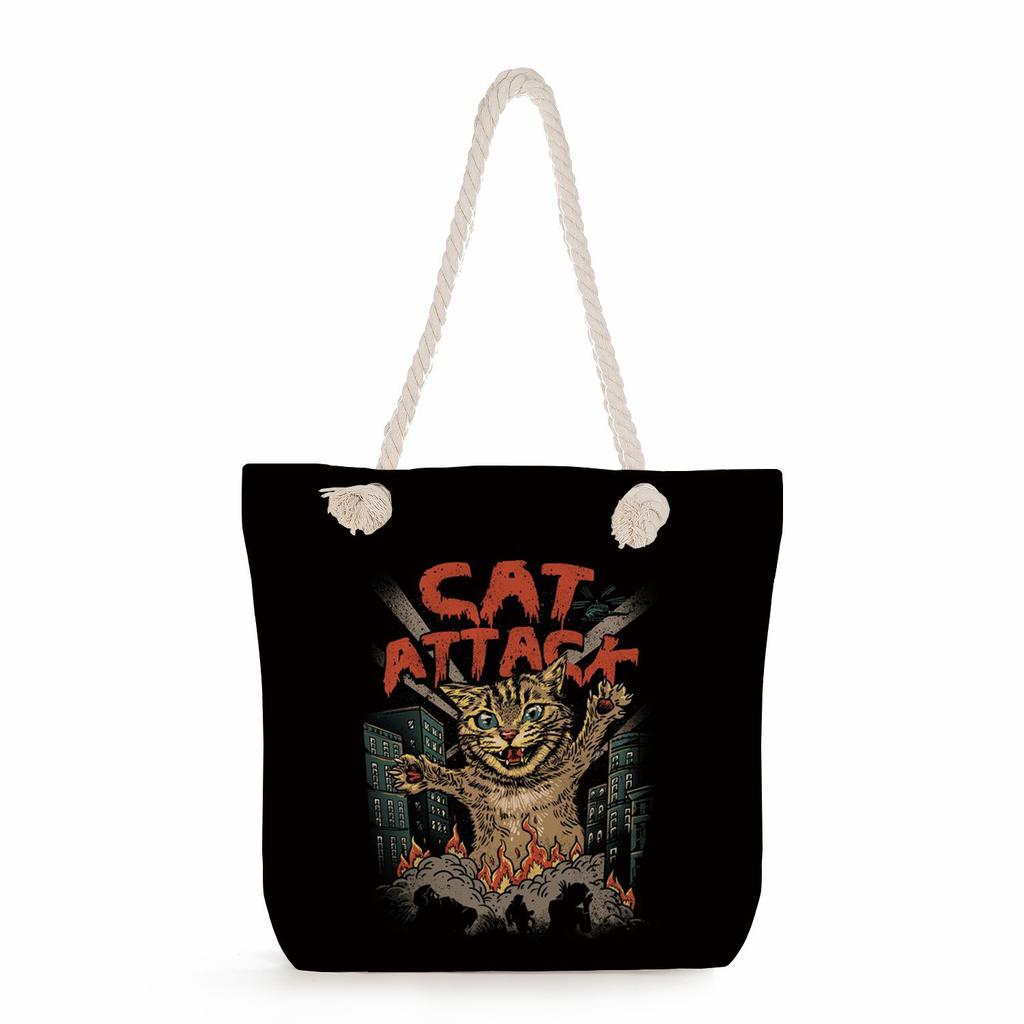 Samurai Cat Print Thick Rope Single-shoulder Beach Bag 7235
