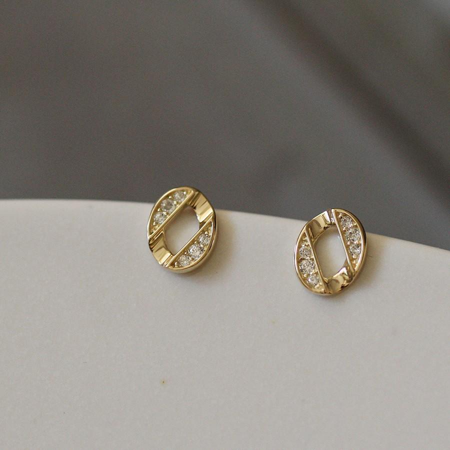 

S925 Sterling Silver Plated 14K Gold Earrings for Women Inlay Zircon Oval Buttons, Simple Temperament Earrings for Women Gold