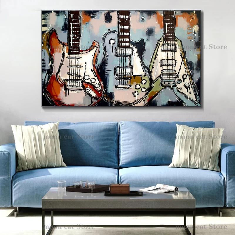 Graffiti Abstract Instrument Guitar Canvas Painting Fashion Music Electric/Wooden Guitar Wall Art Pictures Home Bar Shop Decor