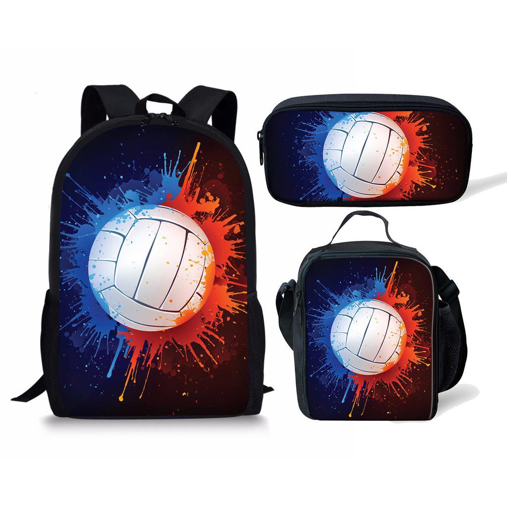 Backpack Basketball Water Fire Baseball Pattern School Bag Backpack Meal Bag Pencil Bag Three-Piece Set