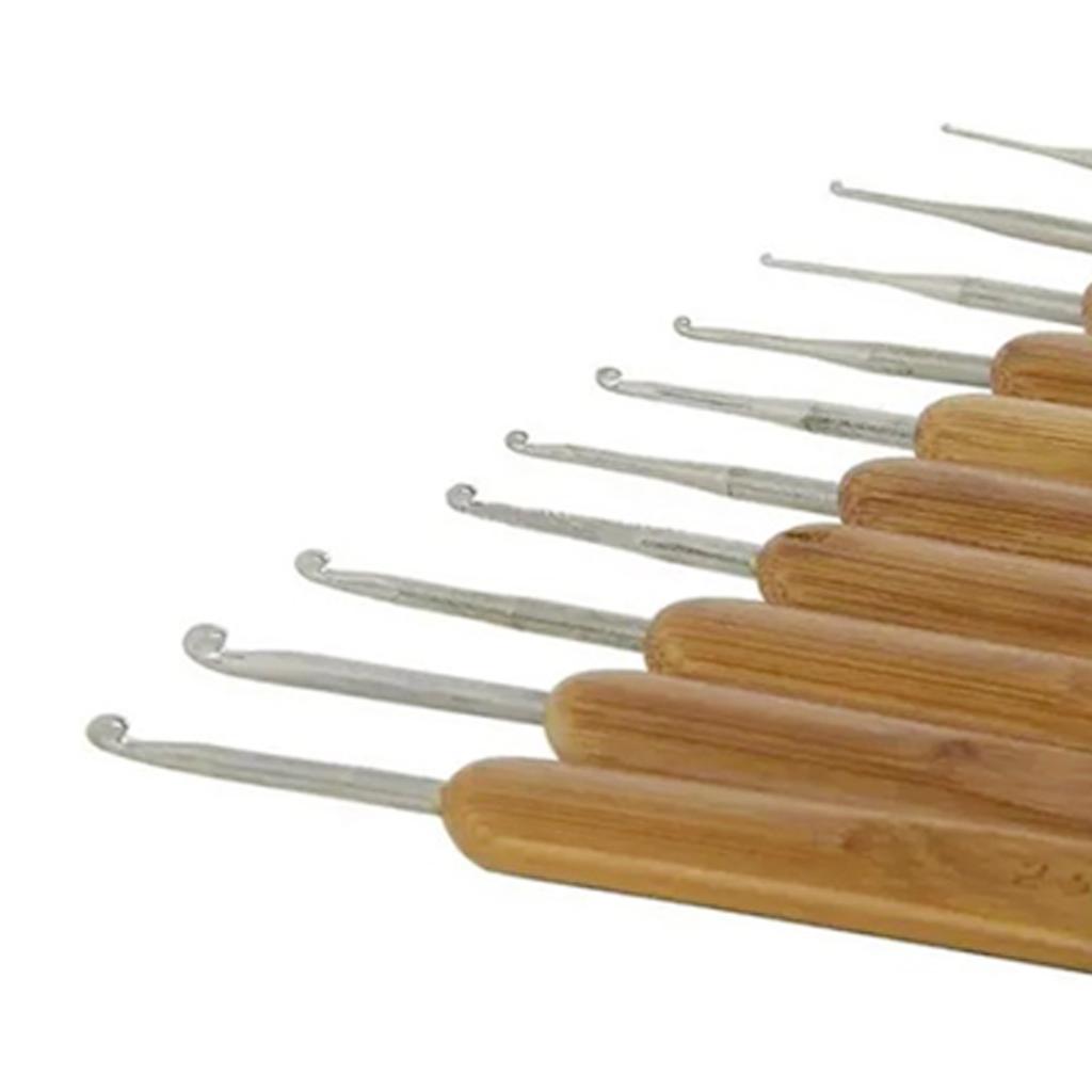 10pcs Crochet Hook Portable Practical Ergonomic Wooden Handle Metal Crochet Needle Knitting Tools