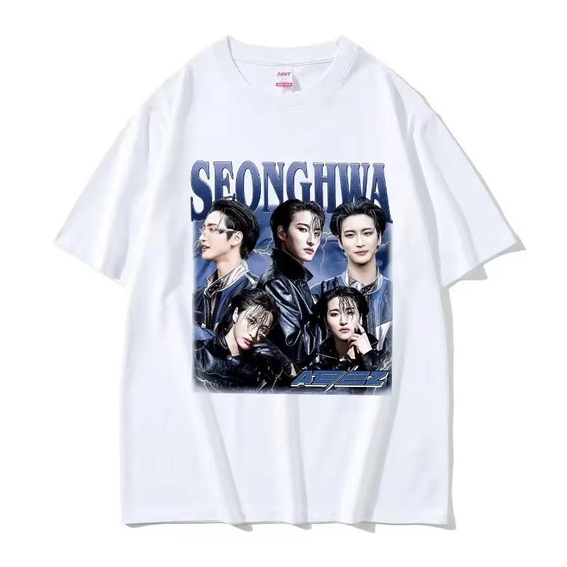 Koreanisches Ateez Seonghwa Welttournee Grafik T-Shirt Unisex Damen Mode Kpop Rundhals Kleidung T-Shirts Lässig Baumwolle Sommer T-Shirt