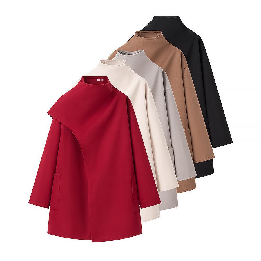 

European & American Style Women s Long Sleeve Scarf Collar Wool Coat Large світло-сірий колір
