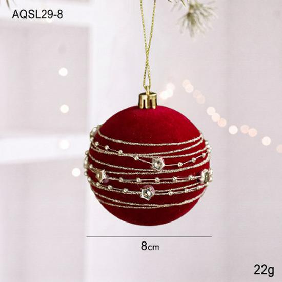 Red Flocked Fabric Christmas Tree Ornament Ball