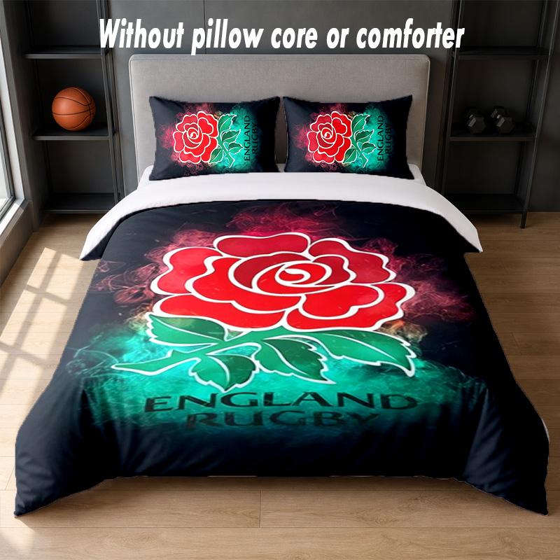 Set Biancheria da Letto Design Rugby Inghilterra 1 Copripiumino + 2 Federe Morbido Traspirante Biancheria da Letto per la Casa
