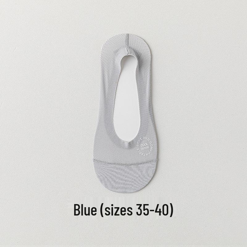 Mesh Ice Silk Women's Low-Cut Invisible Boat Socks with Anti-Slip Heel and Cotton Bottom