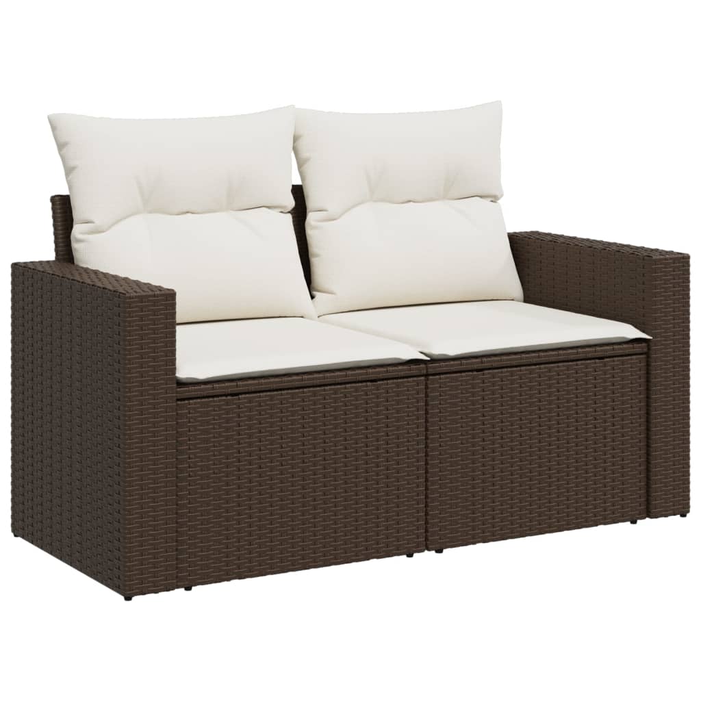 Vidaxl Garden Sofa With Cushions, 2-Seater, Brown, Poly Rattan