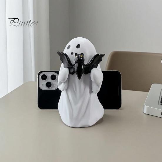 Cute Ghost Room Decor Halloween Figurine, Resin Statue, Creative Holding Decorative for Home Bat/Drink Tabletop Ornament Party, Trick or Treat