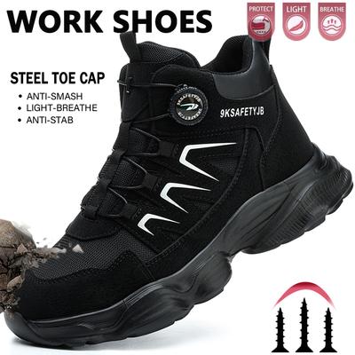 Rotating Button Safety Shoes Work Boots For Men Shoes Steel Toe Work Sneakers Puncture-Proof Indestructible Construction Shoes