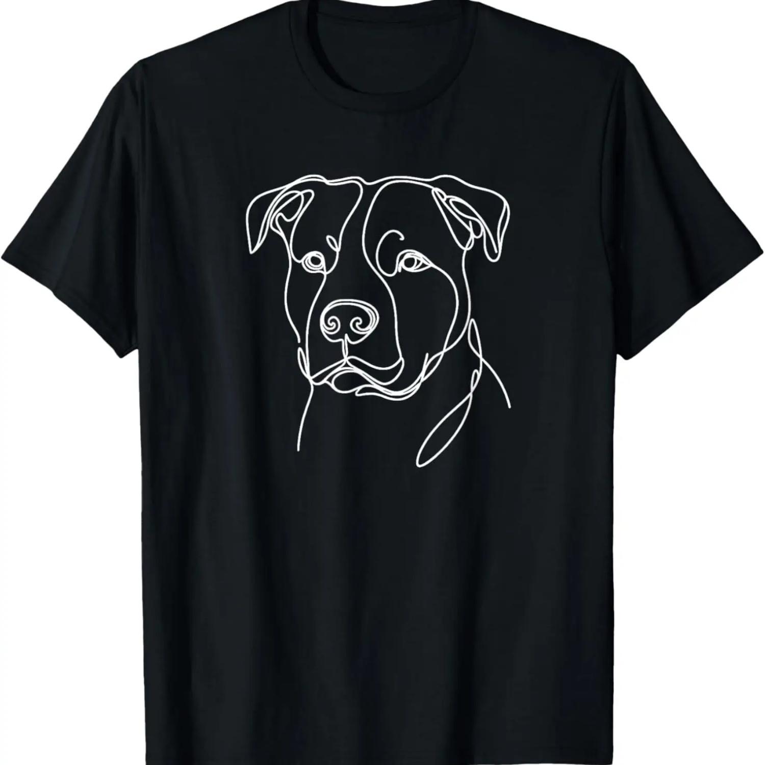 Minimalist Dog Line Art Pitbull Lovers T-Shirt S чёрный