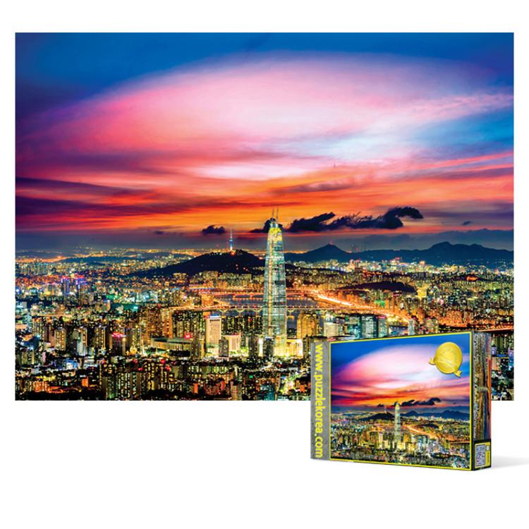 Пазл из 2000 деталей - красный закат и панорамный вид Сеула — фото 2