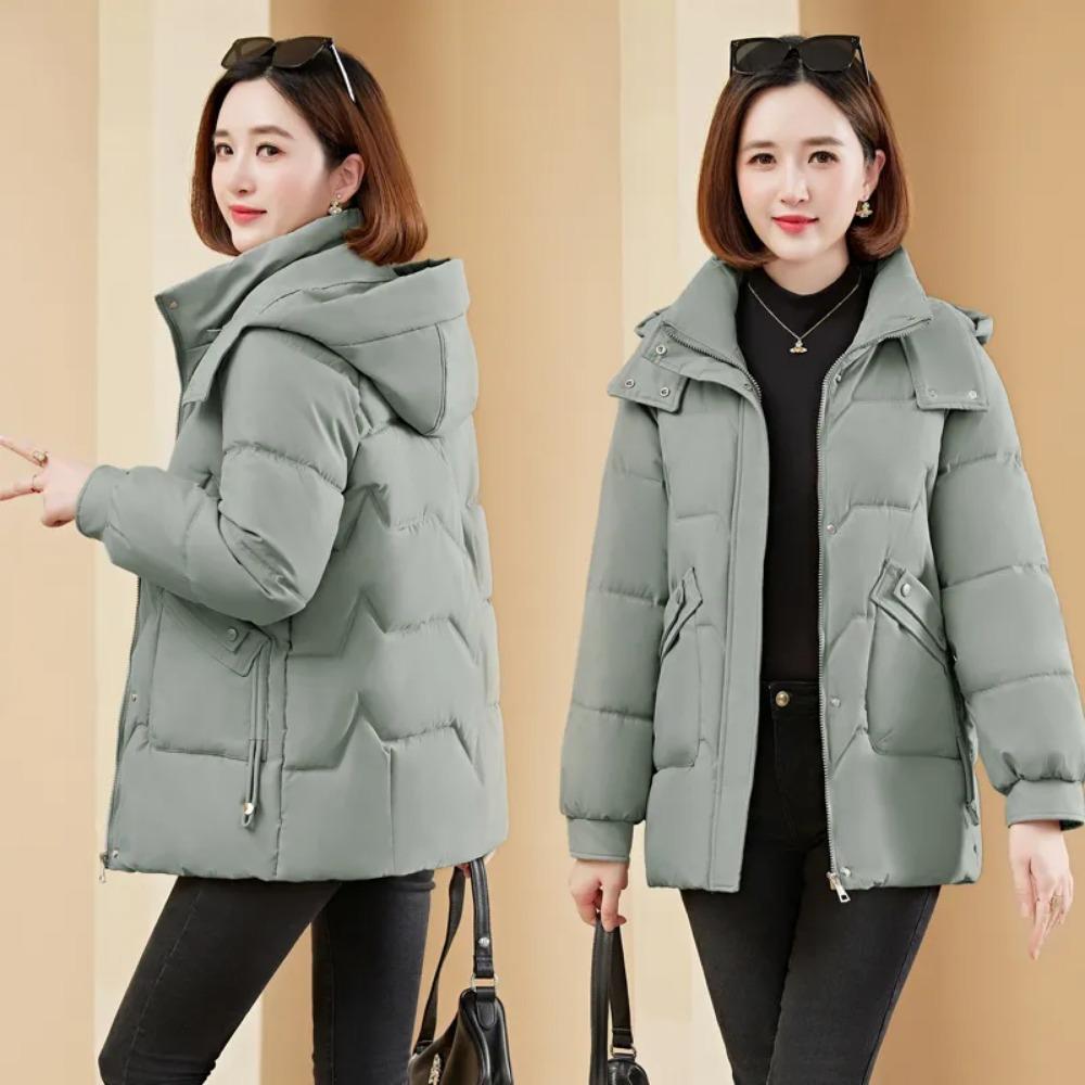 Women's Simple Down-Cotton Padded Jacket for Commutes - Thick, Warm, Long-Sleeve Outerwear