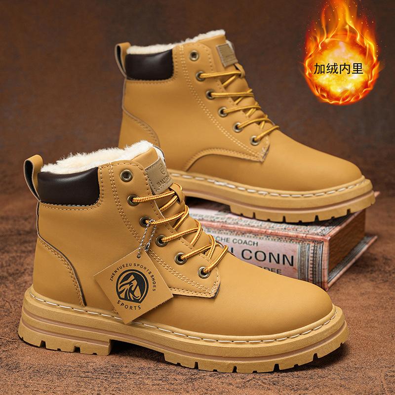 46 extra large size Martin boots men's velvet warm bumblebee desert tooling boots medium cotton shoes trendy shoes men's boots