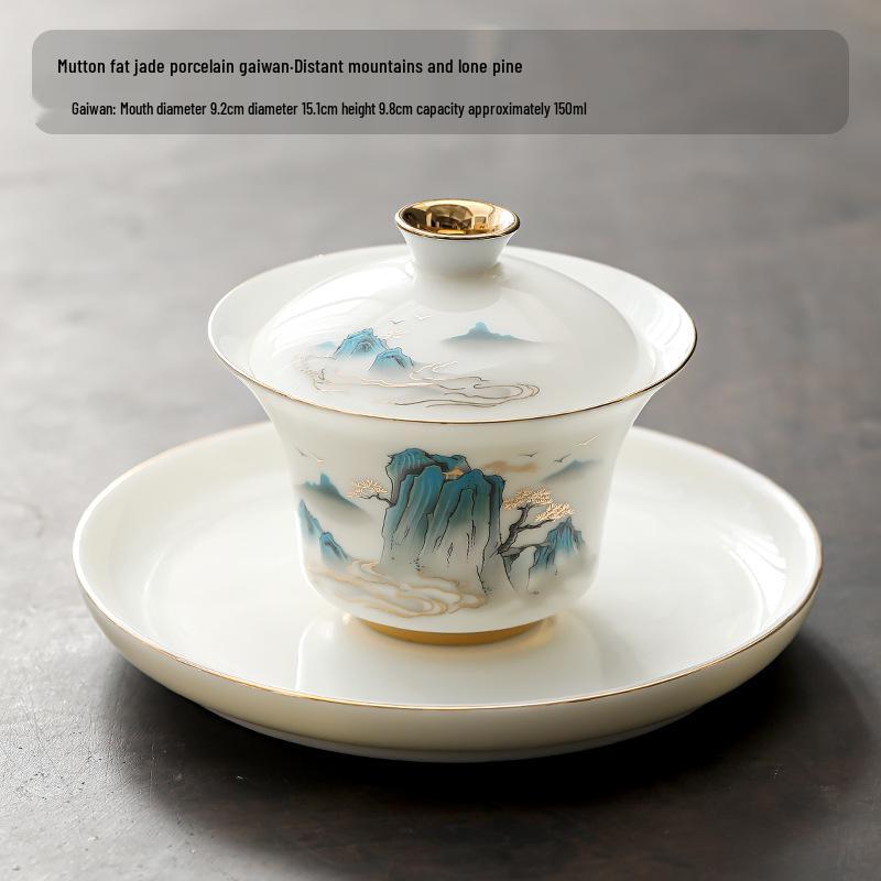Dehua White Porcelain Sancai Gaiwan Ceramic Tea Set - Insulated Kung Fu Teacup and Brewing Bowl