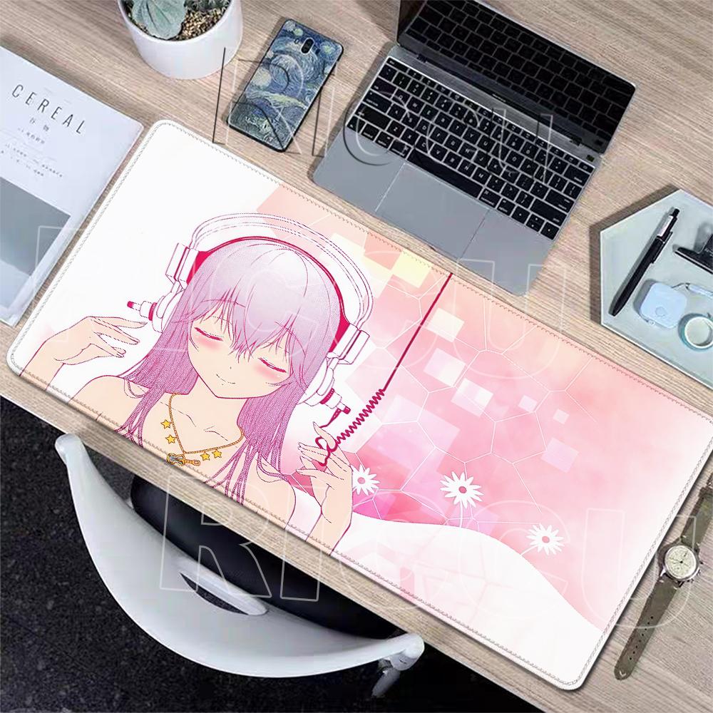 S-Super Sonico Mouse Pads Offices Gamer Accessories Stitched Edge Extended Playmats Gamers Aesthetics Rubber Non-slip Table Pads