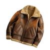 Unisex Retro Lambswool Motorcycle Jacket - Thickened Velvet Leather for Autumn & Winter