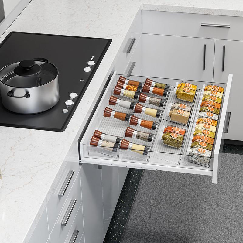 Kitchen Drawer Seasoning Bottle Storage Rack Stepped Style Multiple Layers Cabinet Organizer Adjustable Spice Jars Display Stand