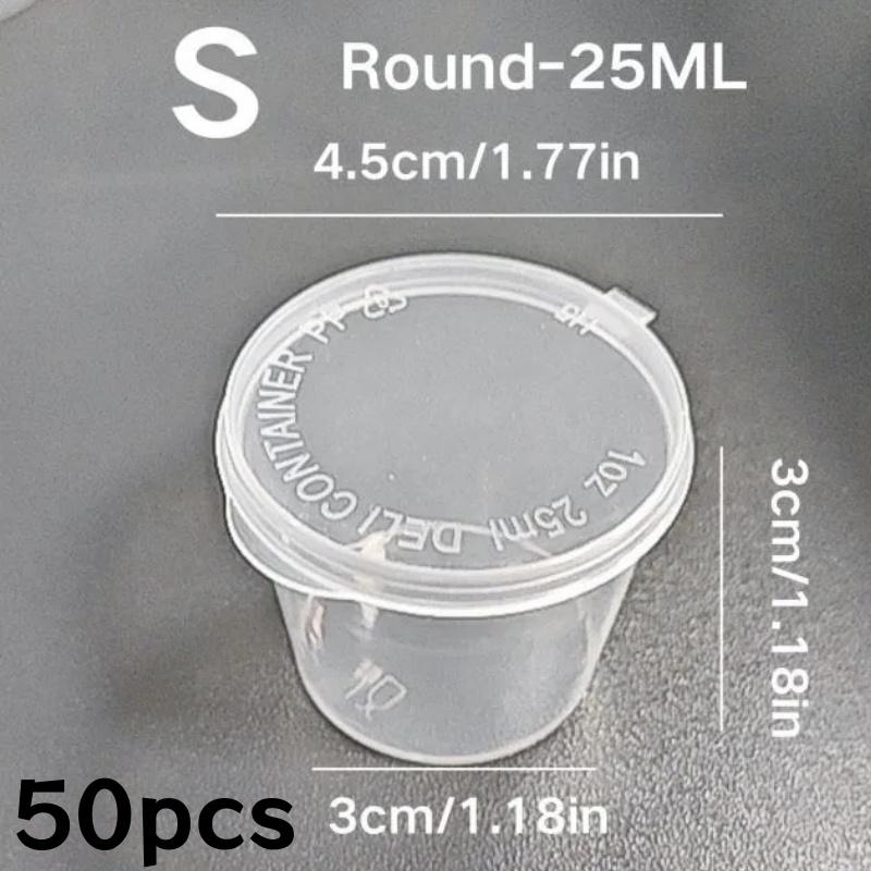 

50 шт одноразовые пластиковые стаканчики для соуса с крышками пищевая коробка 25/50/100 мл упаковка для соевого уксуса контейнеры для хранения кухонный органайзер инструмент