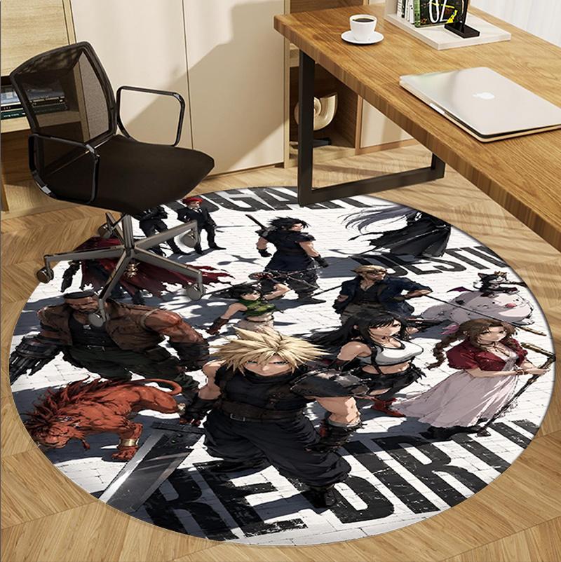 Final Fantasy Pattern Round Rug, Indoor/Outdoor Mat, for Picnic, Gameroom, Bedroom, Office, Living Room, Home Decor Carpet, Birthday Gift