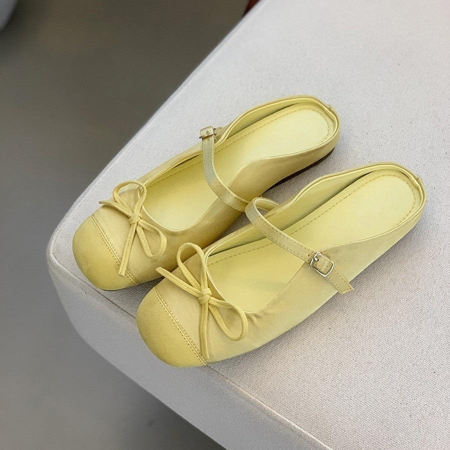 Gentle little red ballet style bag head half slippers women's 2025 spring and summer new bow retro Mary Jane shoes