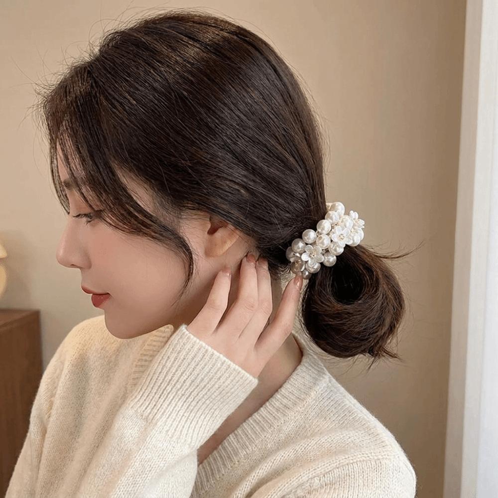 Beaded Faux Pearl Hair Ties Hand-Woven Hair Accessories Decorative Elastic Hair Rope Party