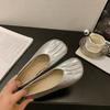French silver Mary Jane single shoes women's 2025 spring and summer new flat-bottomed one-pedal pleated ballet grandma shoes