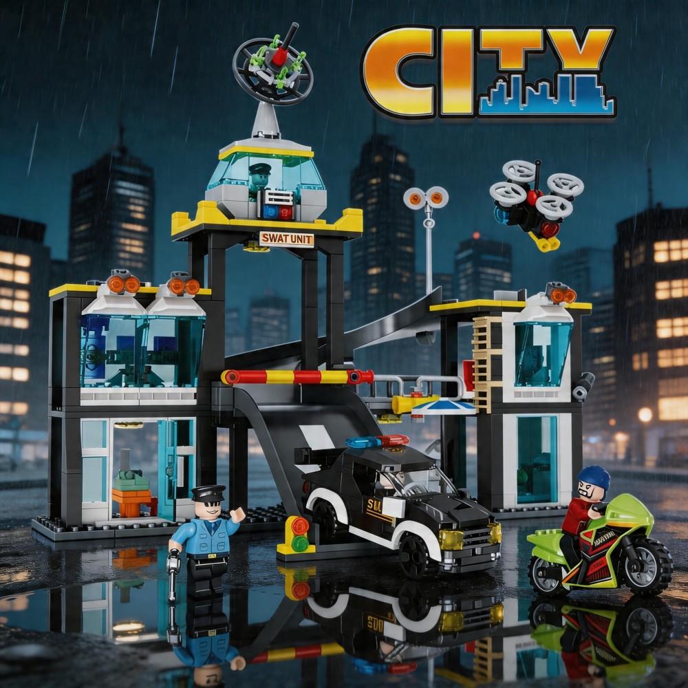 Bai Fen Bai Dolls And Toys Unisex Kids 2 Colors City Police Station & Swat Prison Building Blocks - Helicopter, Police Car & Figures, Creative Gift For Kids