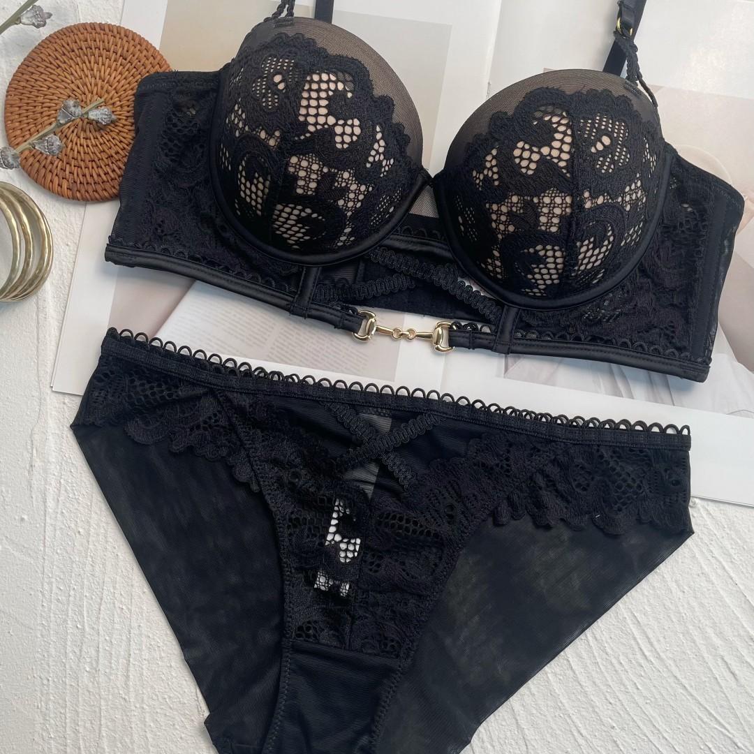 

Sexy lace underwear women s small breasts show big gathering underwear close breast anti-sagging upper support underwear 85D чорний