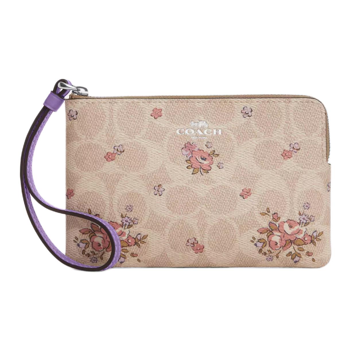 

Coach Corner Zip 16 Floral Print Coated Canvas Clutch Small Women clutch Silver Beige Multicolor CAQ59-SVSAS Basic Set (Bag+Dust Bag)
