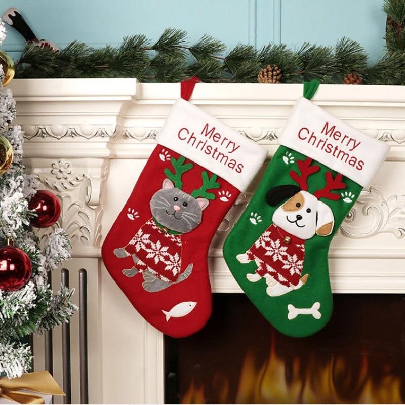 1Pc Christmas Socks Festive Attire Non-woven Fabric Party Supplies Dog Pattern Christmas Christmas Decorative Socks Cat Pattern