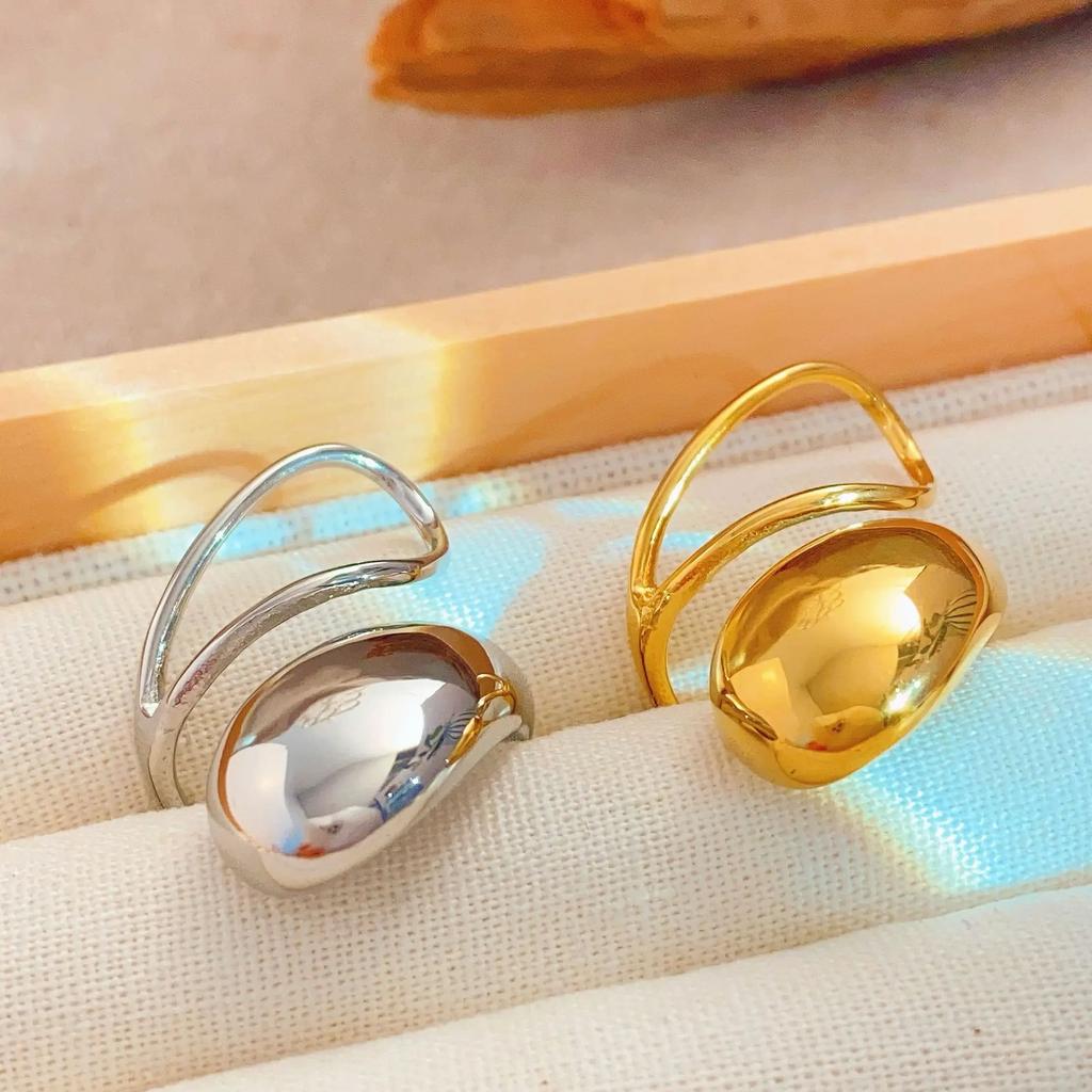 CARLIDANA Jewelry Water Drop Stainless Steel Open Ring Plated 14K Gold Color for Women's Personalized Exaggerated Ring Wholesale