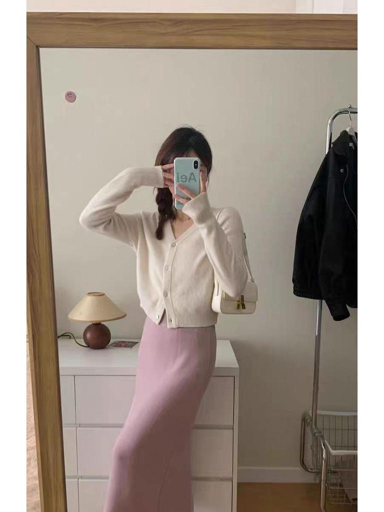 Women's V-Neck Wool Cashmere Knit Cardigan Sweater Top