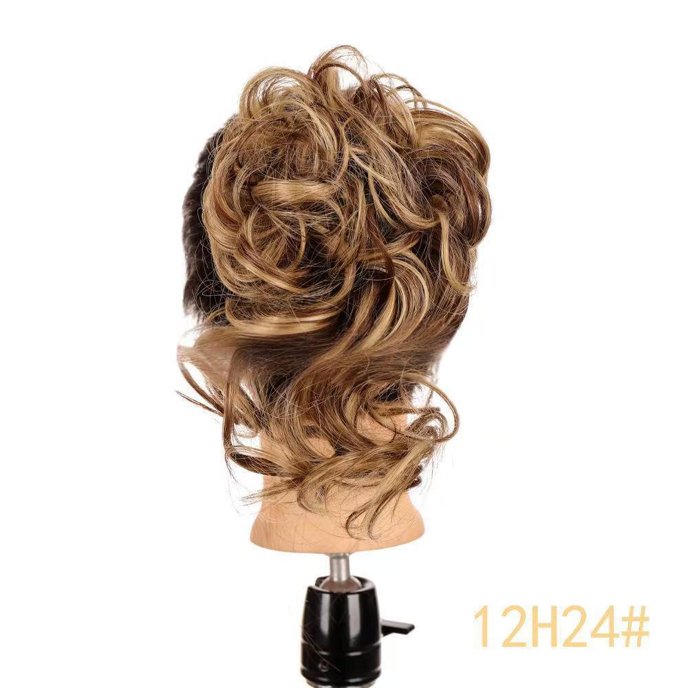 Estensioni per capelli sintetici Chignon riccio disordinato Chignon elastico a ciambella marrone biondo per donna