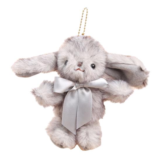 

Плюшевая брелок-кролик Мягкий длинношерстный набивной кролик с атласным бантом Металлический зажим Декоративный шарм-атласный бант для сумок рюкзаков ключей серый