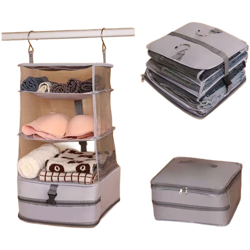 

Large Capacity Polyester Hanging Storage Bag for Travel Use with Four Compartments for Clothes For Underwear Bra серый