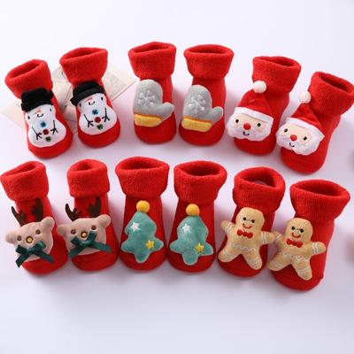 0-1Y Newborn Baby Girl Boy Cotton Socks Infant Cartoon Christmas Socks Anti-Slip Middle Tube Floor Socks