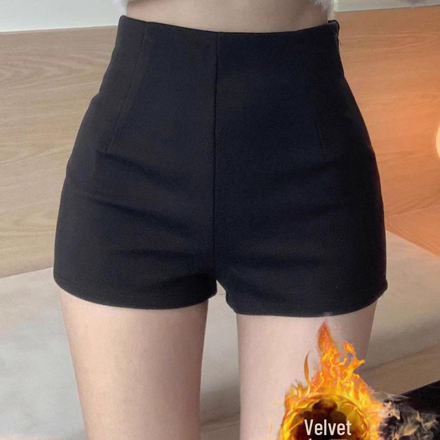 

Women s High-Waist Black Velvet A-Line Shorts - 2025 Autumn/Winter Collection M чёрный