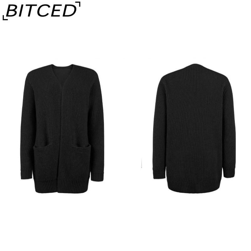 BITCED Autumn/Winter Women's Knitwear Solid-Colour Pocket Cardigan Sweater