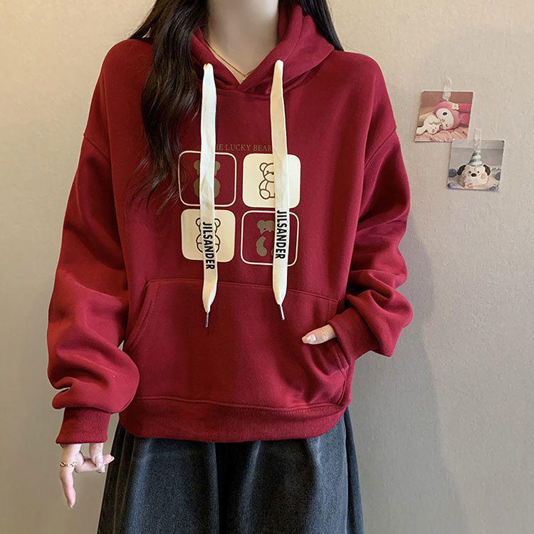Plus Size Hooded Sweatshirt for Women - Thick, Slimming, Autumn/Winter Print Design, Long Sleeve, Korean Style Jacket.