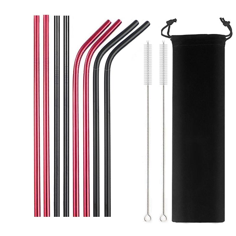 8Pcs Colorful Reusable Metal Straw High Quality 304 Stainless Steel Straws Set with Cleaner Brush Bar Party Drinking Straws
