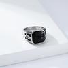 Vintage Classic Masonic Black Gem Ring Ring Men's Niche Literary Brotherhood Stainless Steel Index Finger Ring