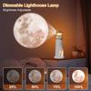 Lighthouse Lamp Moon Projector - Cordless Night Light for Nightstand w/ Remote Control, 2700K Warm Light & Moonlight Projection