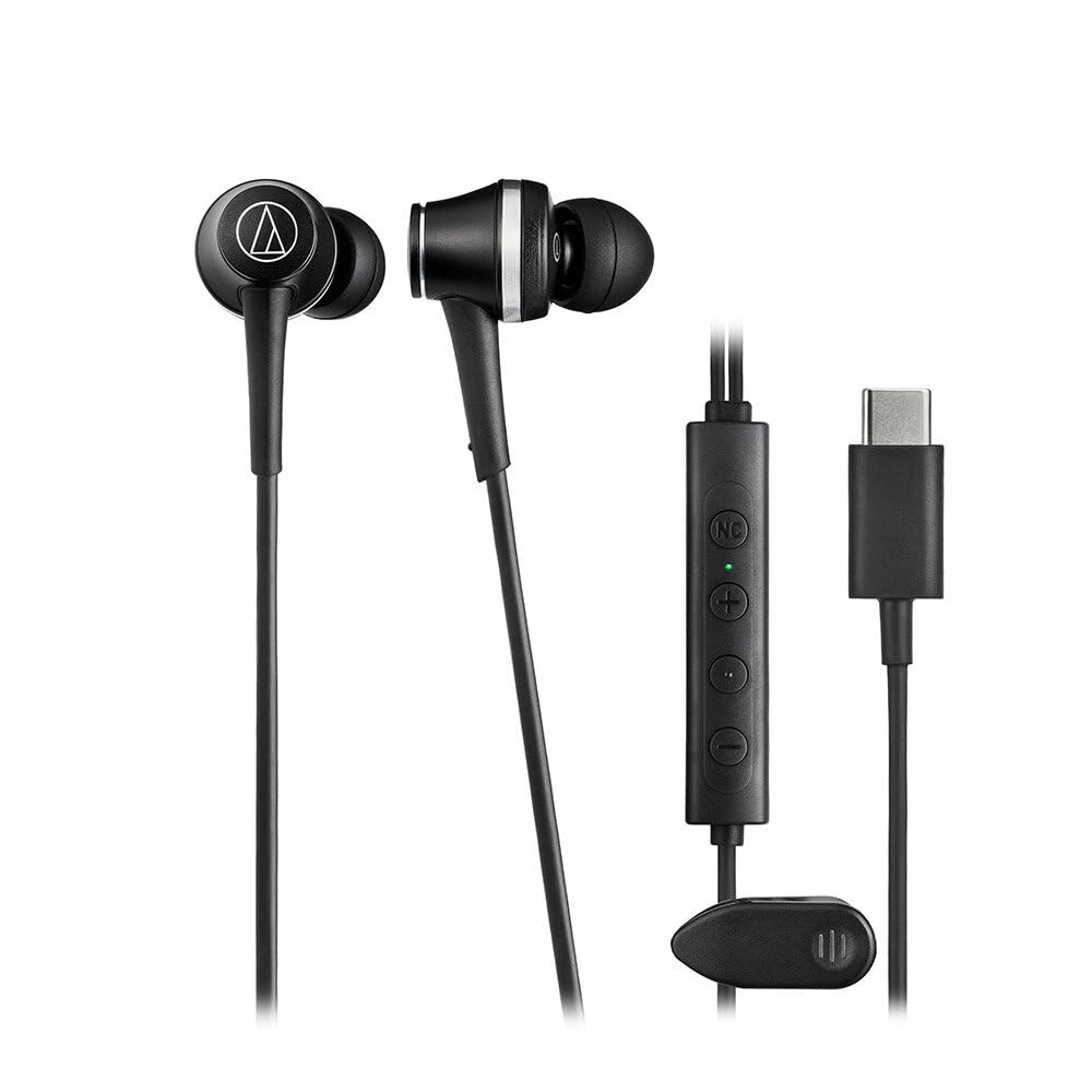 

BK Wired Noise with Microphone and Remote No Black Audio-Technica ATH-CKD7NC Earphones, Type-C, Cancelling, Control, Latency, High-Quality Sound,