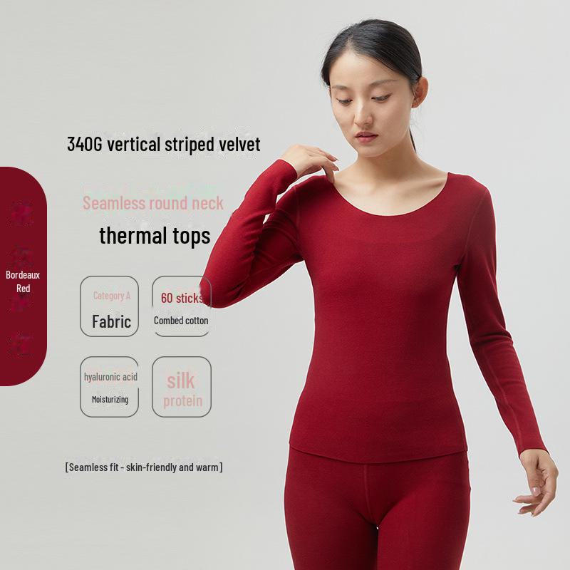Women's Seamless Thermal Fleece Underwear Suit with Hyaluronic Acid - Slim Fit, Plus Size, Autumn Pants