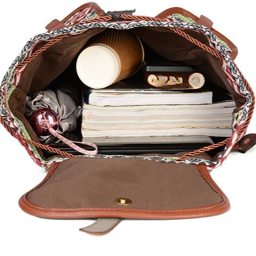 Ethnic Style Retro Patterned Backpack Canvas Women's Bag Fashionable and Personalized Travel Drawstring Small Backpack